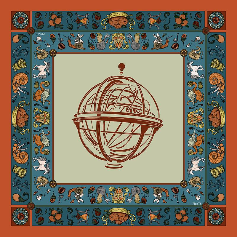 PAÑUELO - GRUTESCOS AZUL - NARANJA