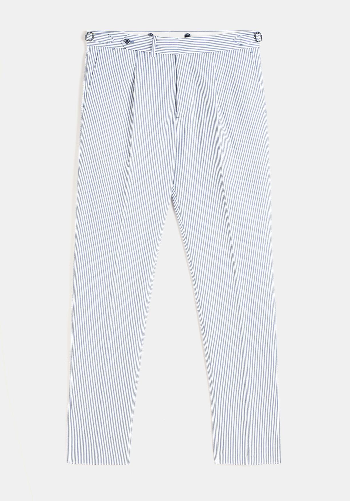 PANTALON SEEERSUCKER RAYA MARINO ALGODON CEÑIDOR PINZA