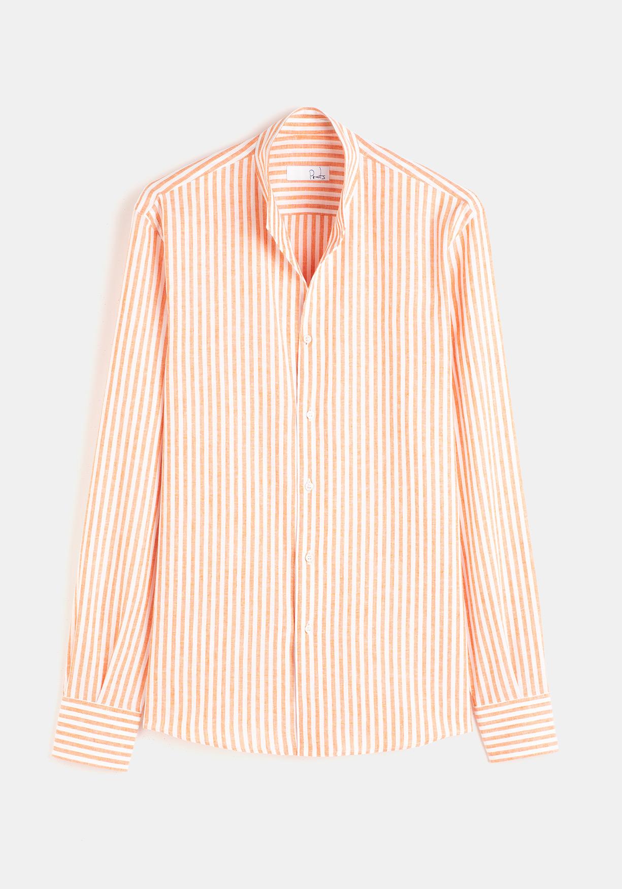 CAMISA LINO CUELLO VISTA RAYA NARANJA