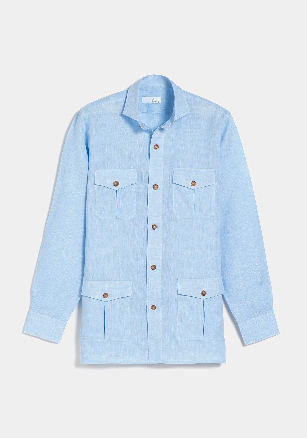 GUAYABERA LINO AZUL CELESTE