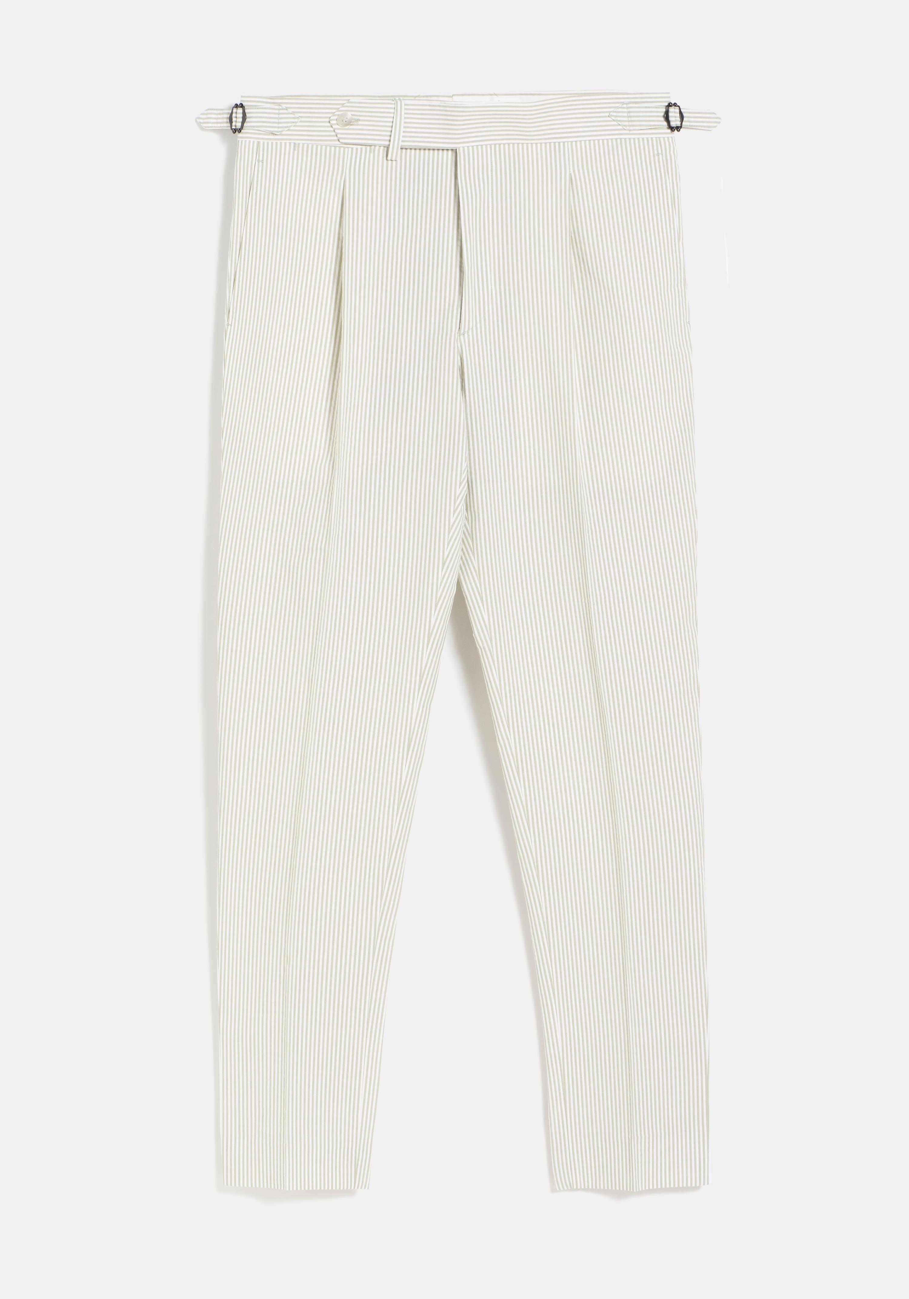 PANTALON SEERSUCKER RAYA VERDE ALGODON CEÑIDOR PINZA