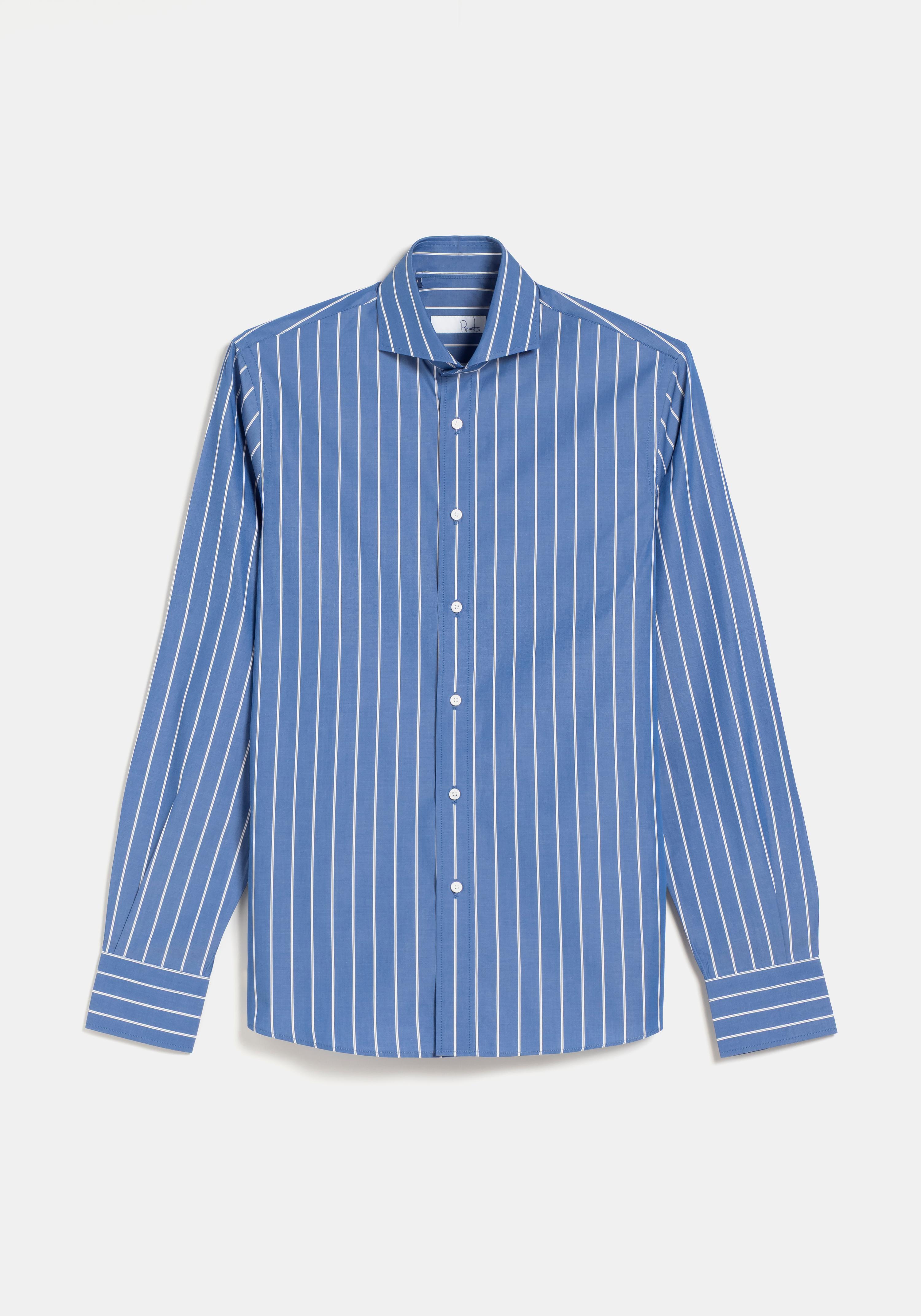 CAMISA ALGODON RAYA BLANCA FONDO MARINO