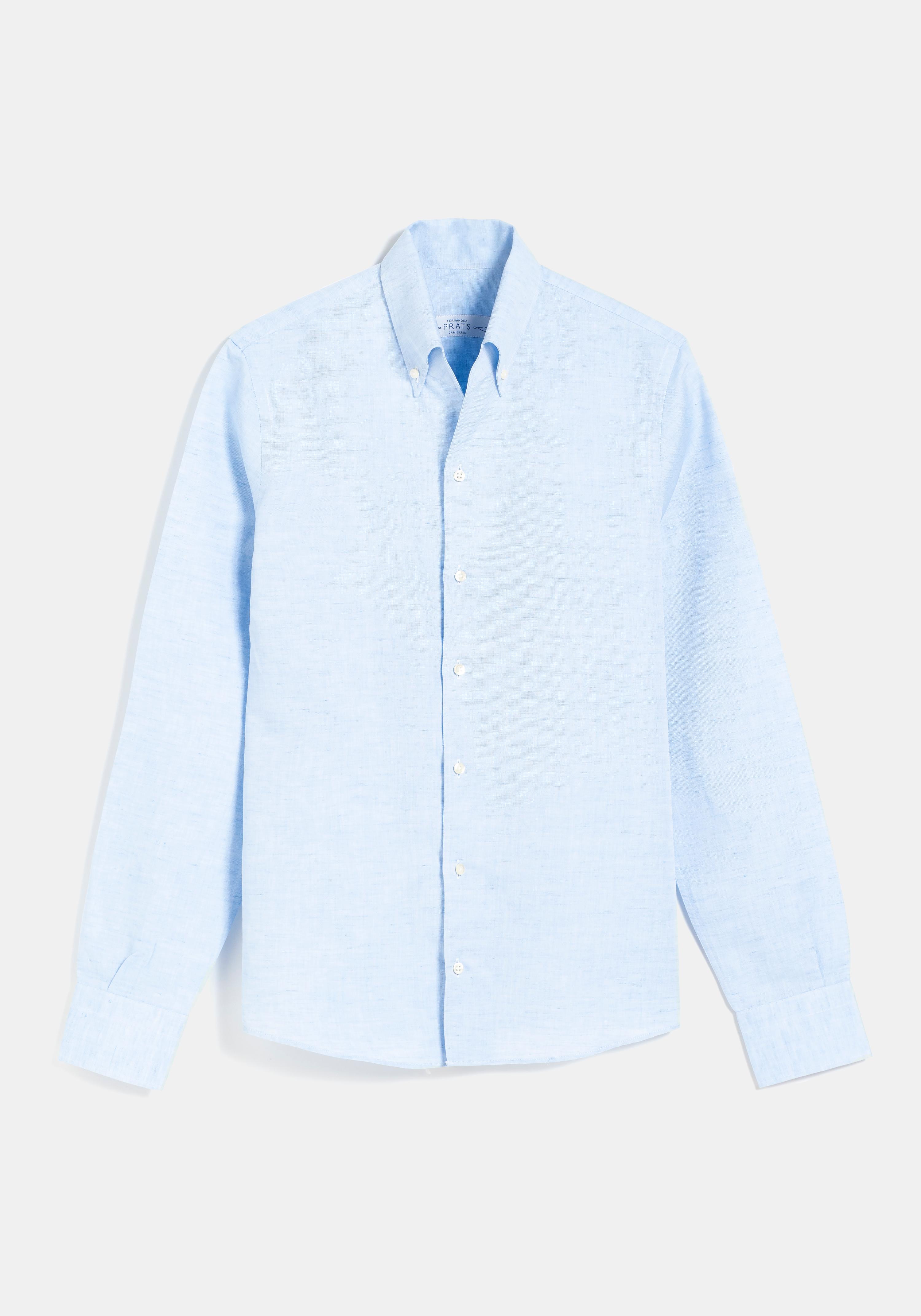 CAMISA LINO AZUL MEDIO BUTTON-DOWN