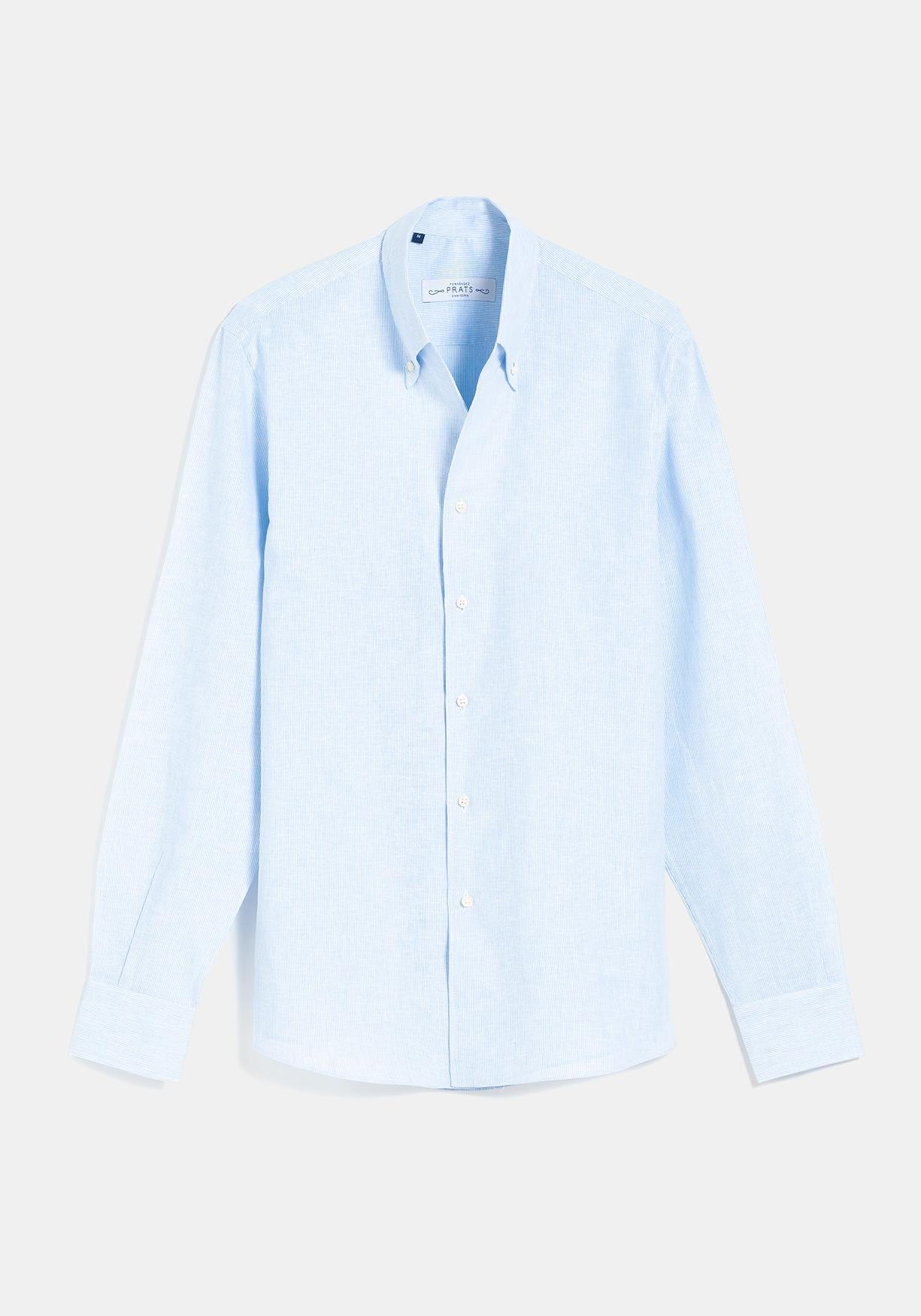 CAMISA LINO MIL RAYAS CELESTE BUTTON-DOWN
