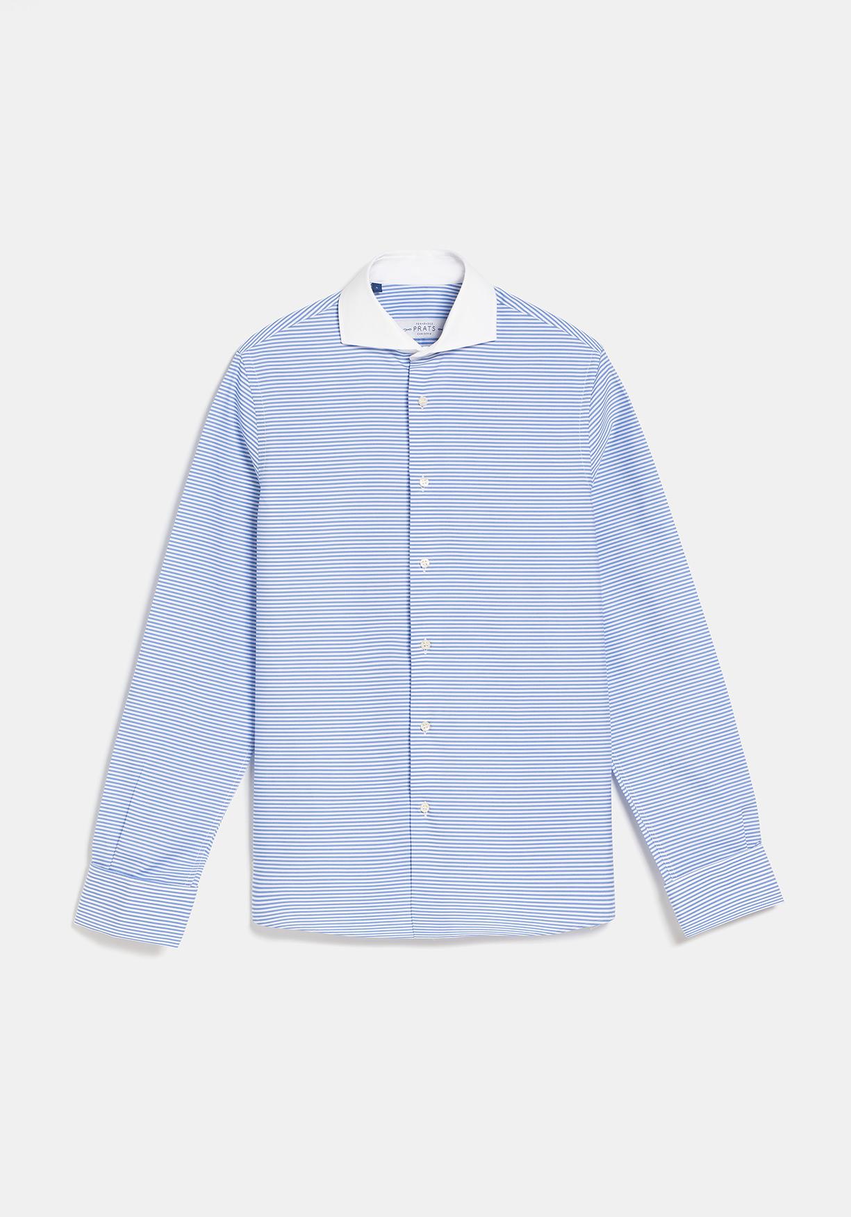 CAMISA ALGODON CUELLO BLANCO RAYA HORIZONTAL PUÑO GEMELO