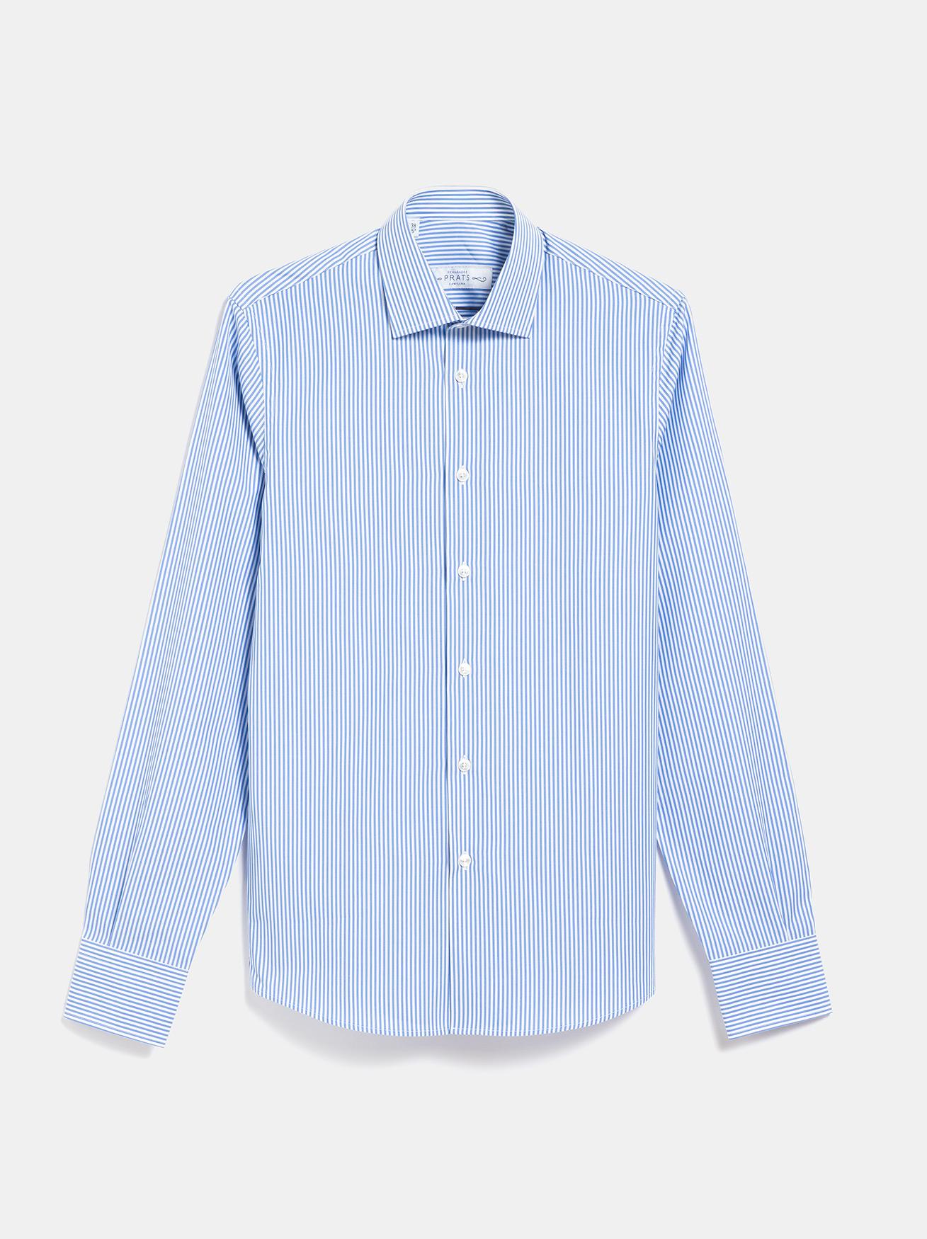 CAMISA ALGODON RAYA CANDELA CELESTE PUÑO SENCILLO