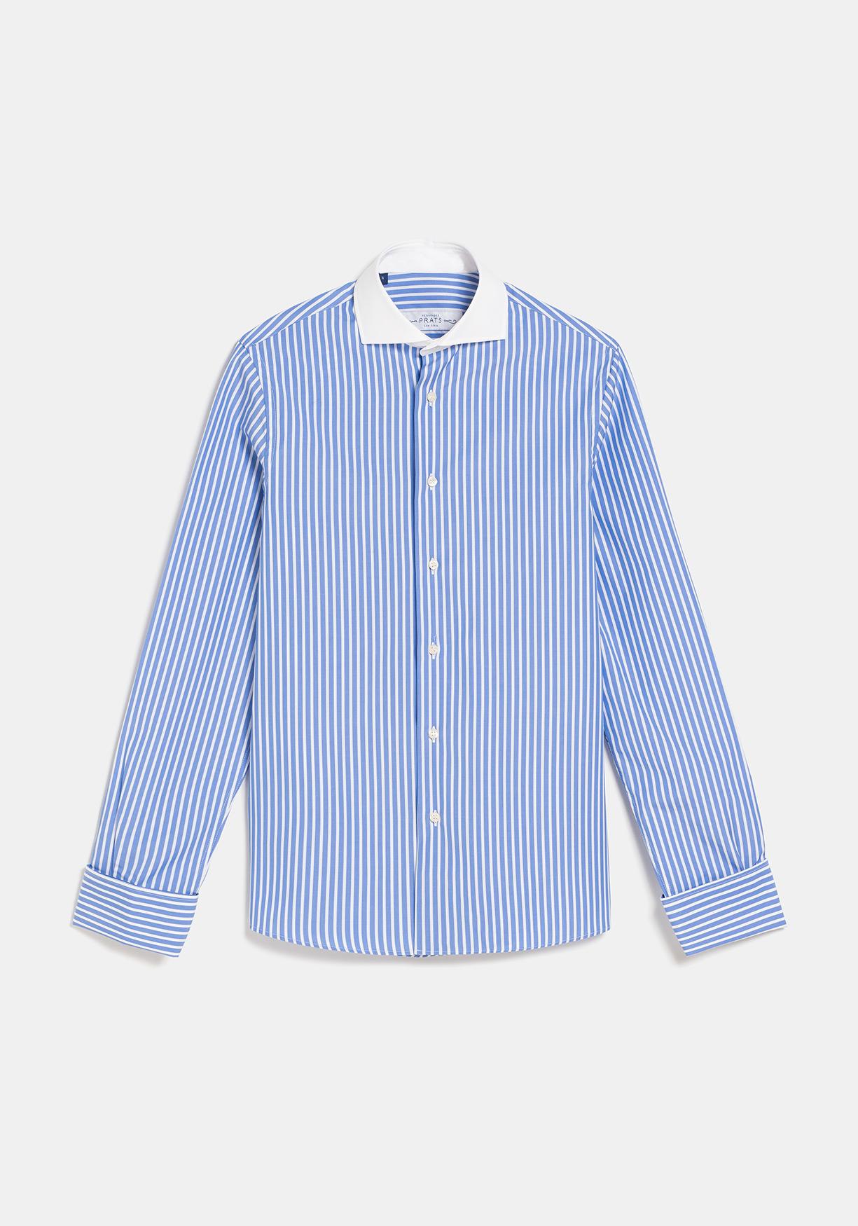 CAMISA ALGODON CUELLO BLANCO RAYA VERTICAL PUÑO GEMELO