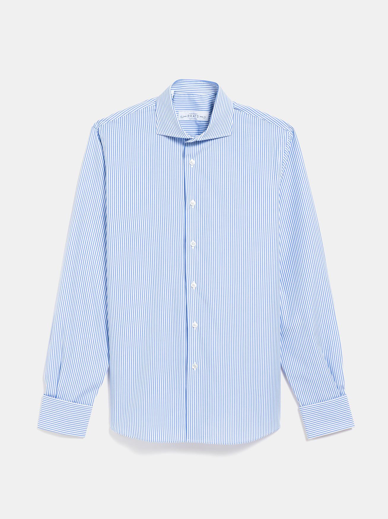 CAMISA ALGODON RAYA CANDELA CELESTE PUÑO GEMELO