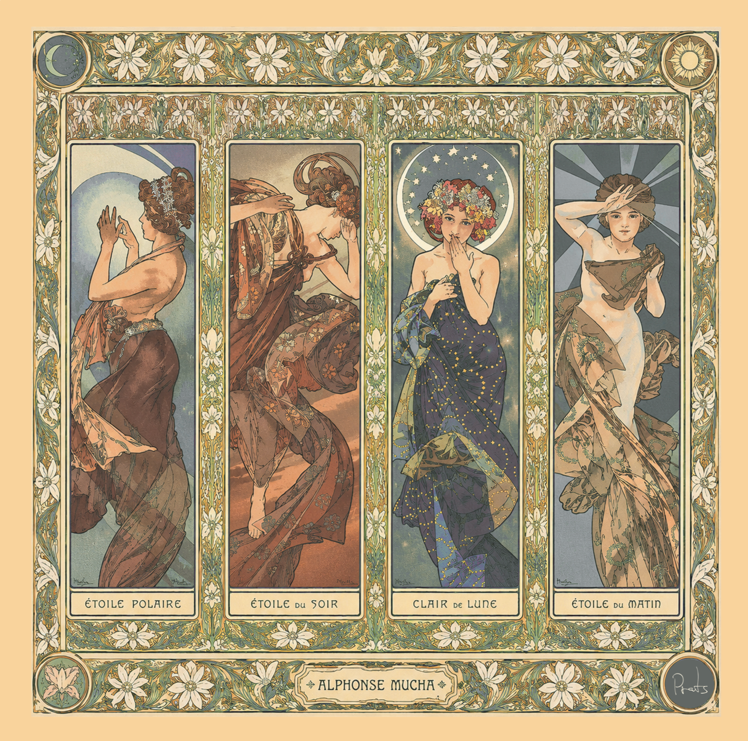 PAÑUELO - ESTRELLAS Y LUNA - ALFONS MUCHA
